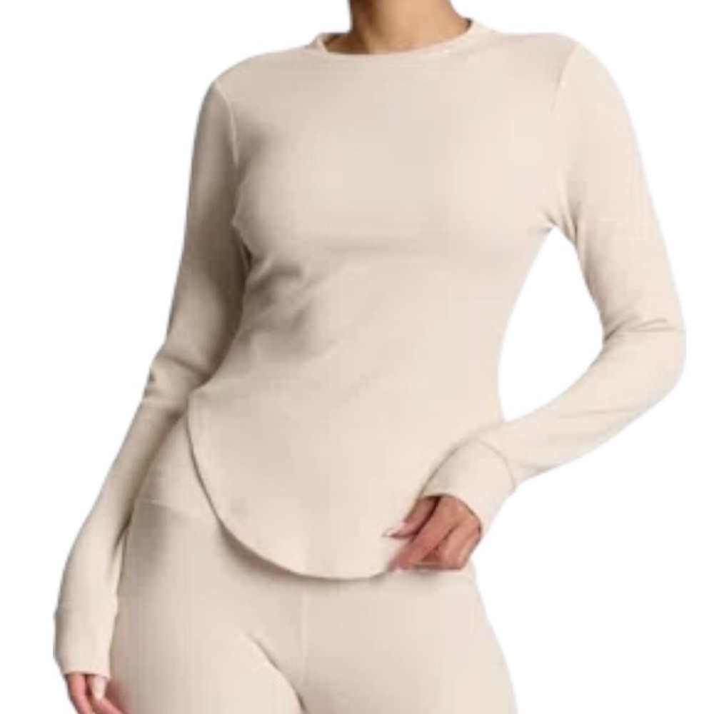 NEW Naked Wardrobe Thermal Long Sleeve Baseball Top in Sand Women’s Size Medium